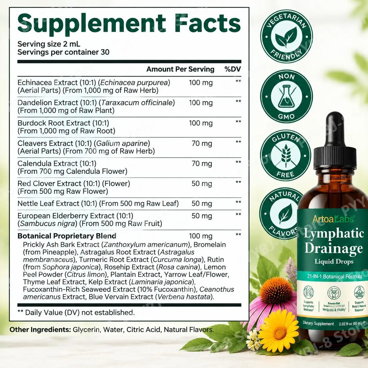 Lymphatic Drainage Liquid Drops,Support Lymph Circulation,Reduce Fatigue,Boost Vitality,Support Immune & Vessel Health,60ml