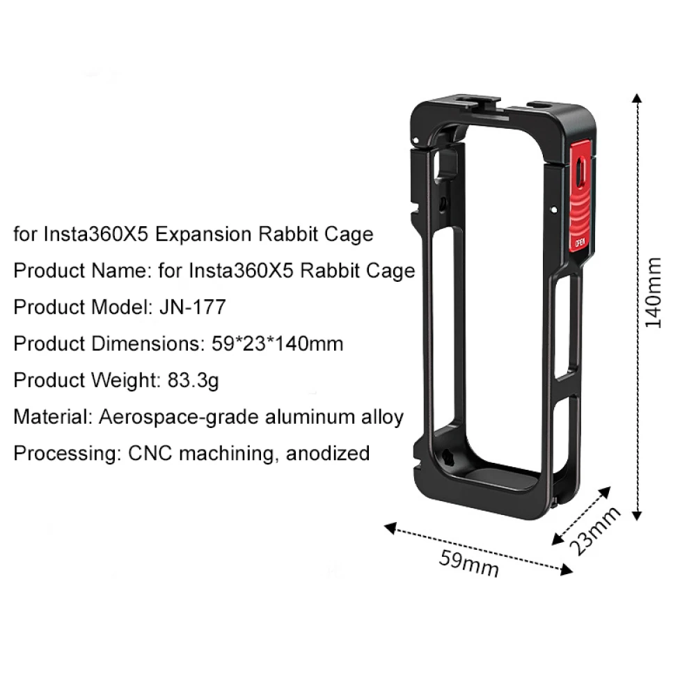 Aluminum Rabbit Cage Protective Case Multifunctional Metal Frame Expansion Adapter Mount for Insta360 X5 Action Camera ﻿