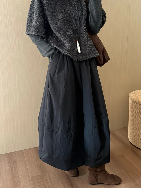 Warm Simple Style Cotton Bud Half Skirt for Women Winter Season Large Size A-Line Skirt Commute Korean Style Pear Body Type