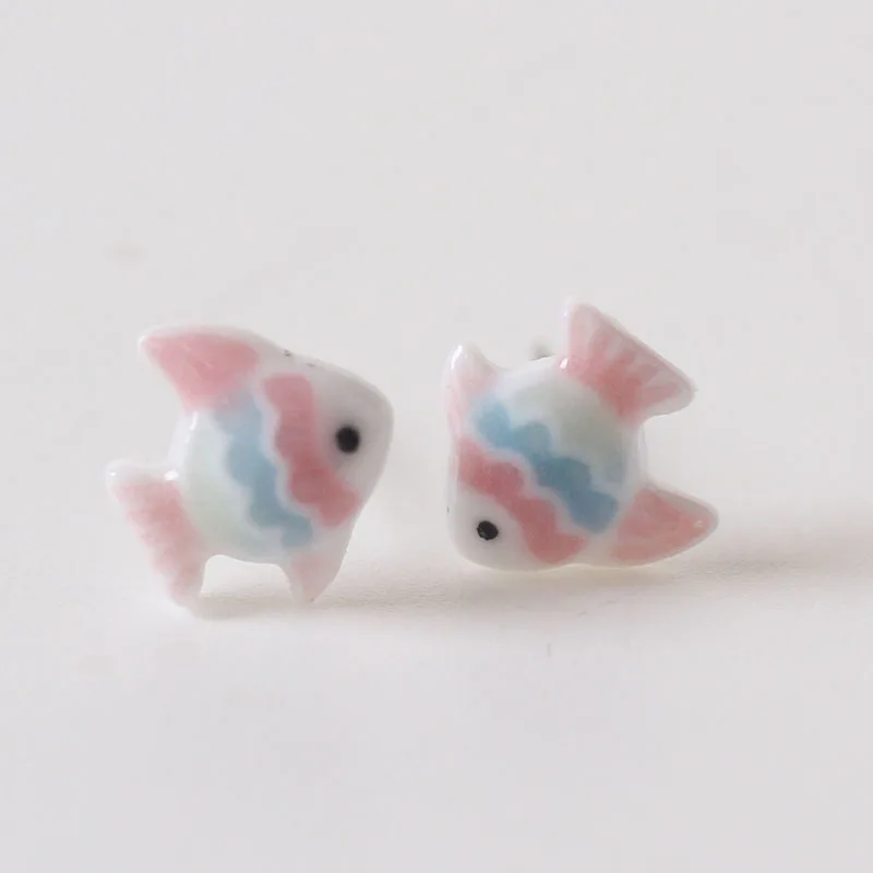 Ceramic Goldfish Star Earrings Cat and Fish Bone Couple Earrings