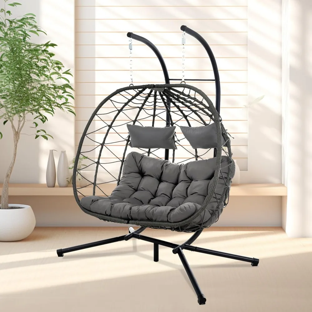 Double Egg Chair, Patio Wicker Egg Chair Outdoor, 700LBS Capacity Hanging Egg Chair, UV&Water Resistant Cushion Hammock Chair