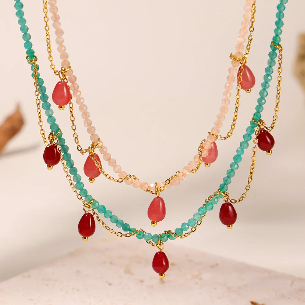 Women's Bohemian Stone Beaded Necklace, Unique Gift