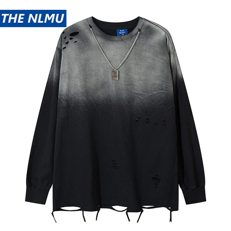 

Ripped Holes Sleeve T Shirts Streetwear 2024 Vintage Distressed Destroyed T-Shirt Y2K Harajuku Punk Gothic Loose Tops