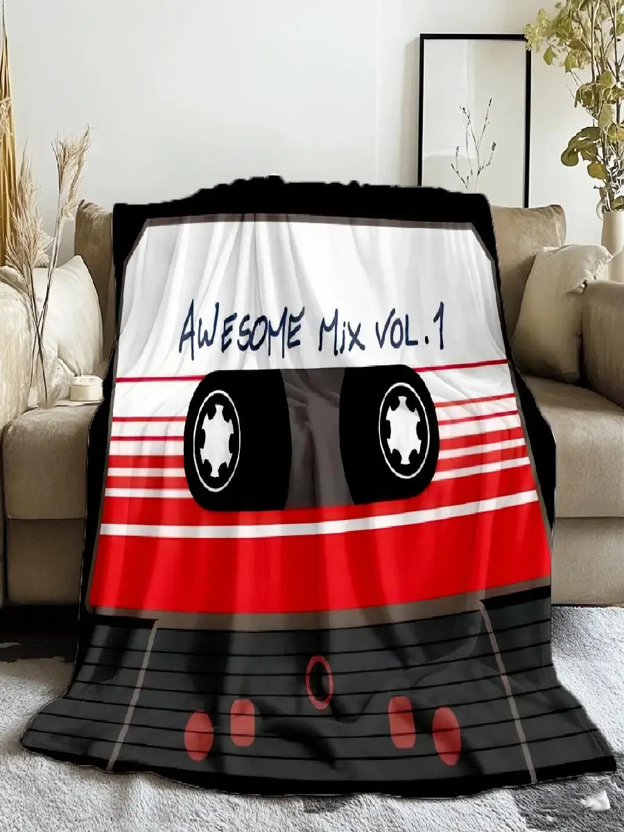 Retro Cassette Tape Print Throw Blanket Soft Flannel Sofa Decor for Cozy Living Room Perfect Home Textile Accessory