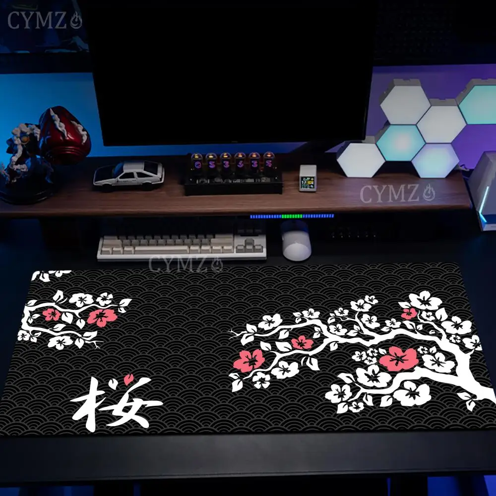

Japanese cherry blossom illustration Mouse Pad Desk Mat with Stitched Edge Rubber anti-slip Durable pc accessories Gaming mats