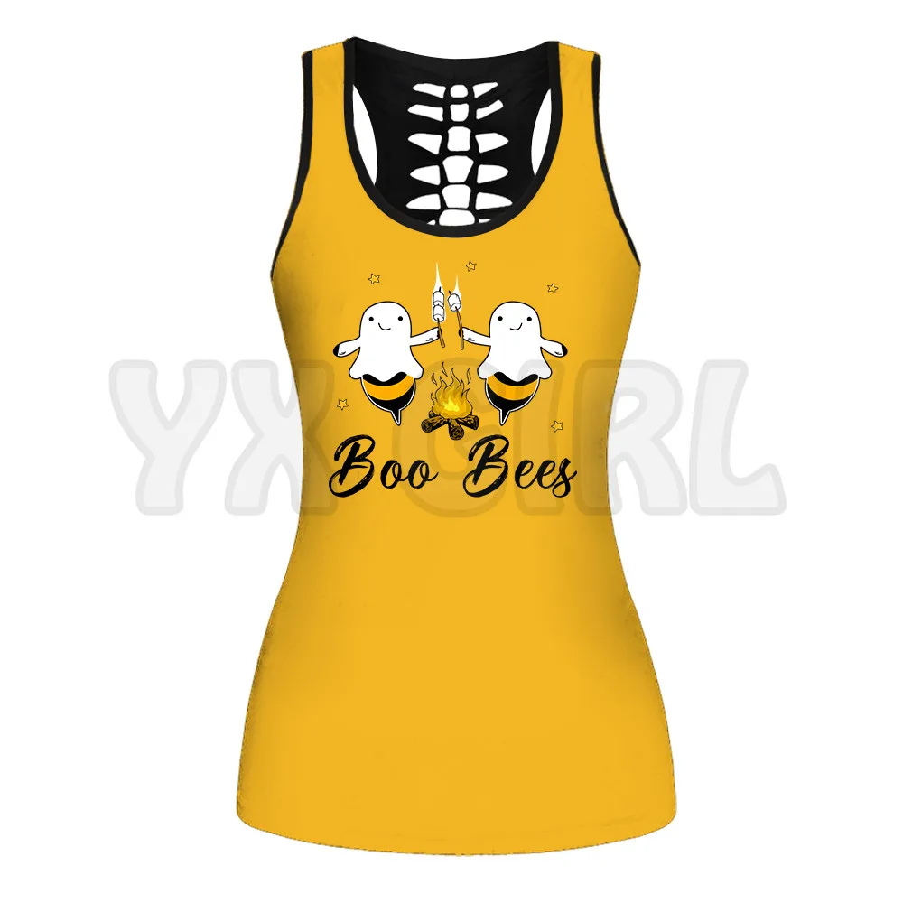 Boo Bees Campifre Camping  3D Printed Tank Top+Legging Combo Outfit Yoga Fitness Legging Women