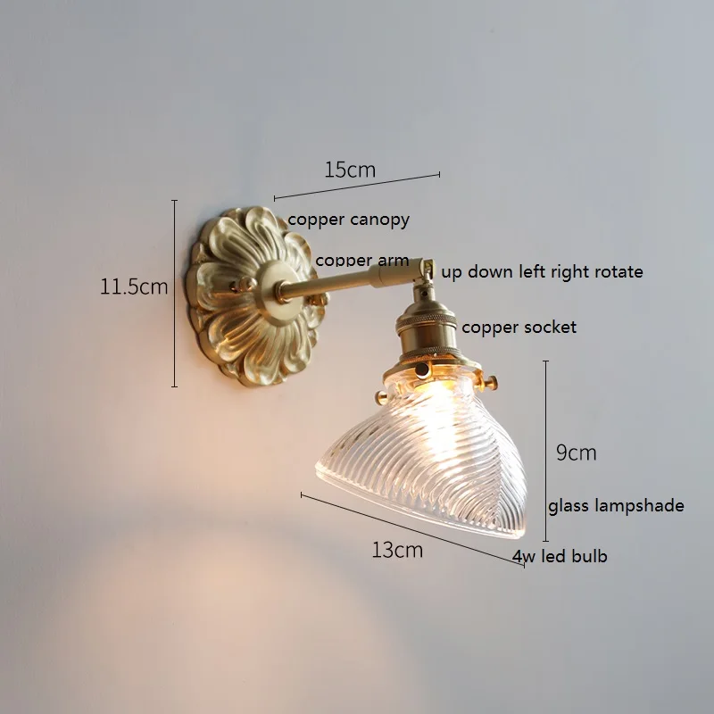 IWHD Clear Shell Glass LED Wall Lamp Sconce Up Down Bedroom Bar Stair Bathroom Mirror Light France Europe Style Copper Wandlamp