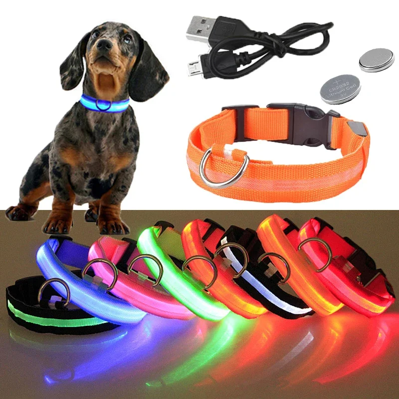 USB Rechargeable Pet Dog LED Glowing Collar Luminous Flashing Necklace Outdoor Walking Night Safety Supplies Dog Harness
