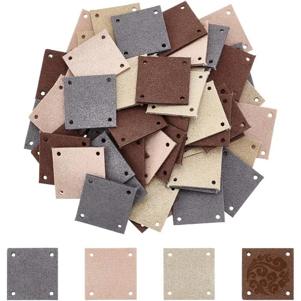 

60Pcs 4 Colors Blank PU Leather Label Tags Clothing Handmade Embossed Tags Square Sew on Tag Label with 4 Holes