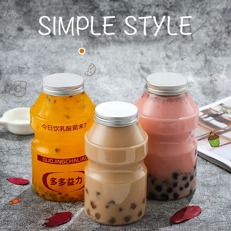 10pcs Mason Jar Milk Yogurt Bottle Disposable Plastic Drink Bottle Takeaway Milk Tea Juice Aluminum Cover Party Wedding Supplies