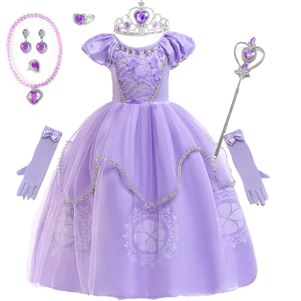 Girls Frozen Purple Sophia Rapunzel Princess Gown Kids Cosplay Sofia Dresses Birthday Carnival Clothing For Girl Children Wear