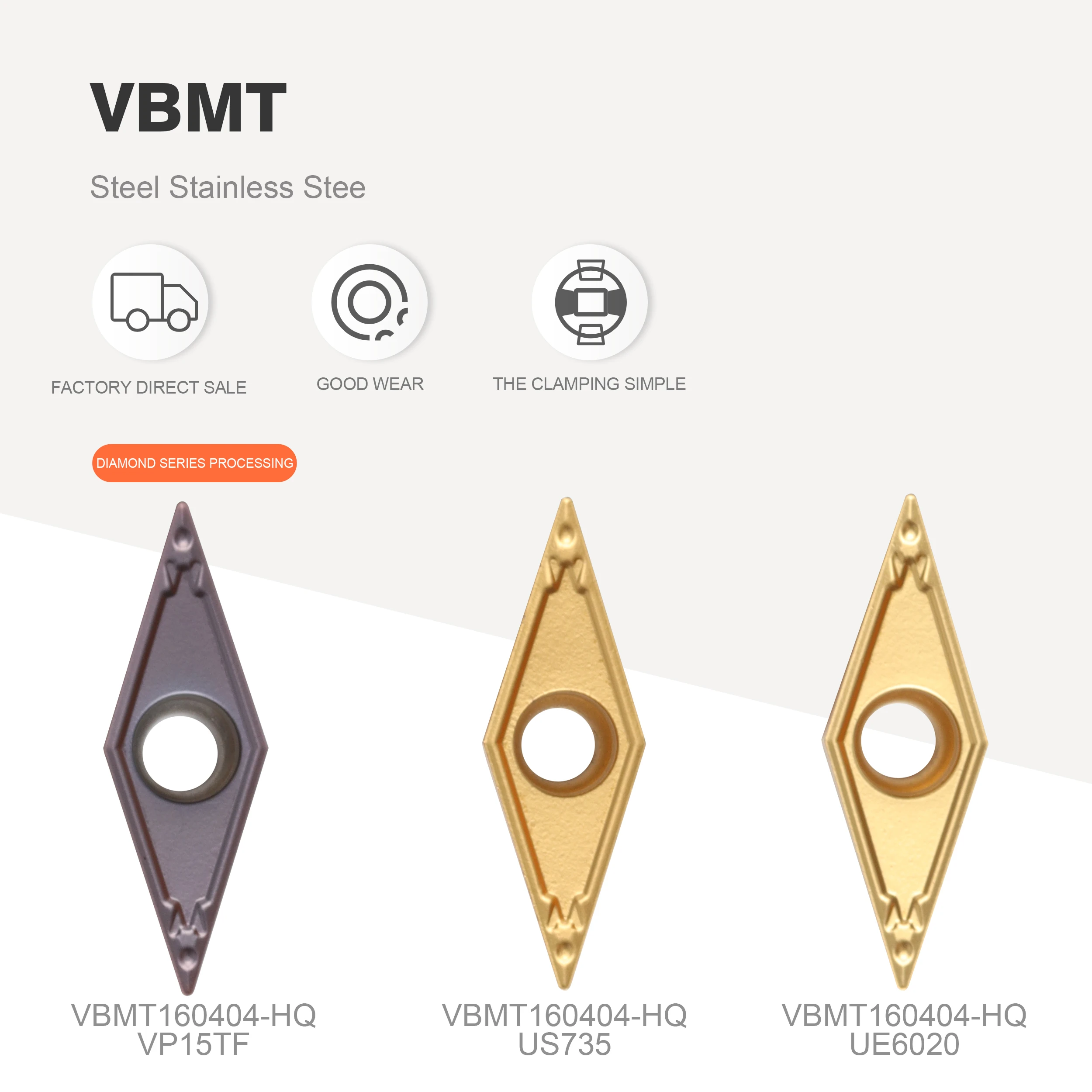 VBMT160404 US735 UE6020 VP15TF VBMT160408 GS735 GE6020 GP15TF Carbide insert CNC metal lathe turning tool