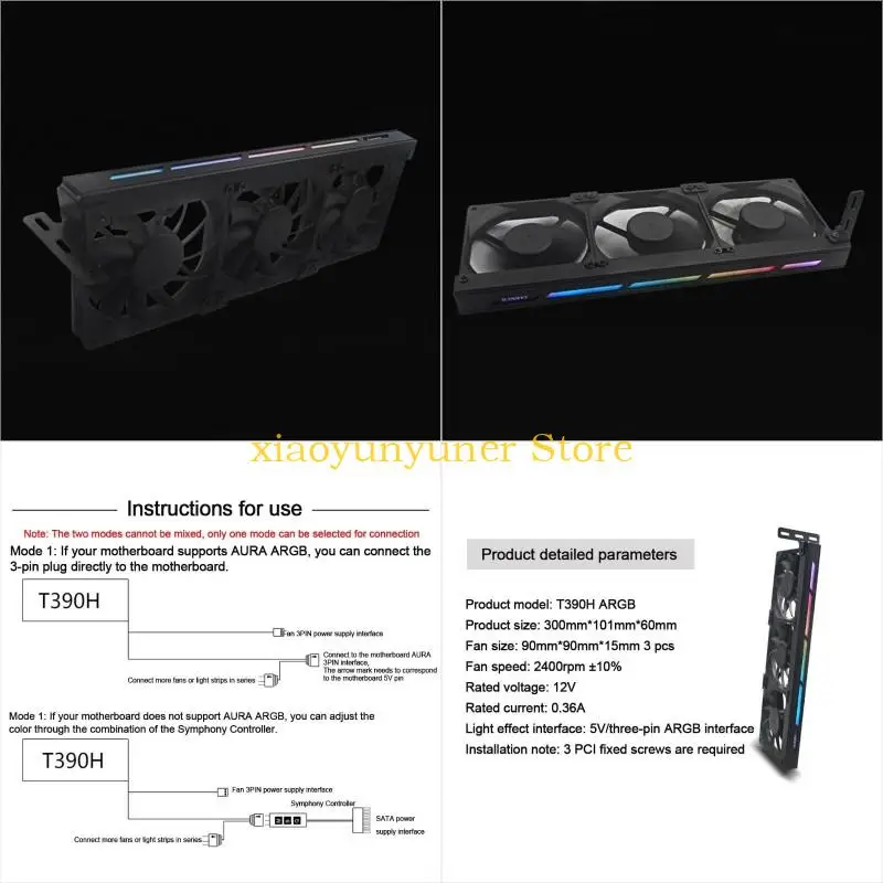 5V Addressable Headers 3Pin Graphic Card Cooling Fan ARGB VGA Cooler 3x90mm P9JB