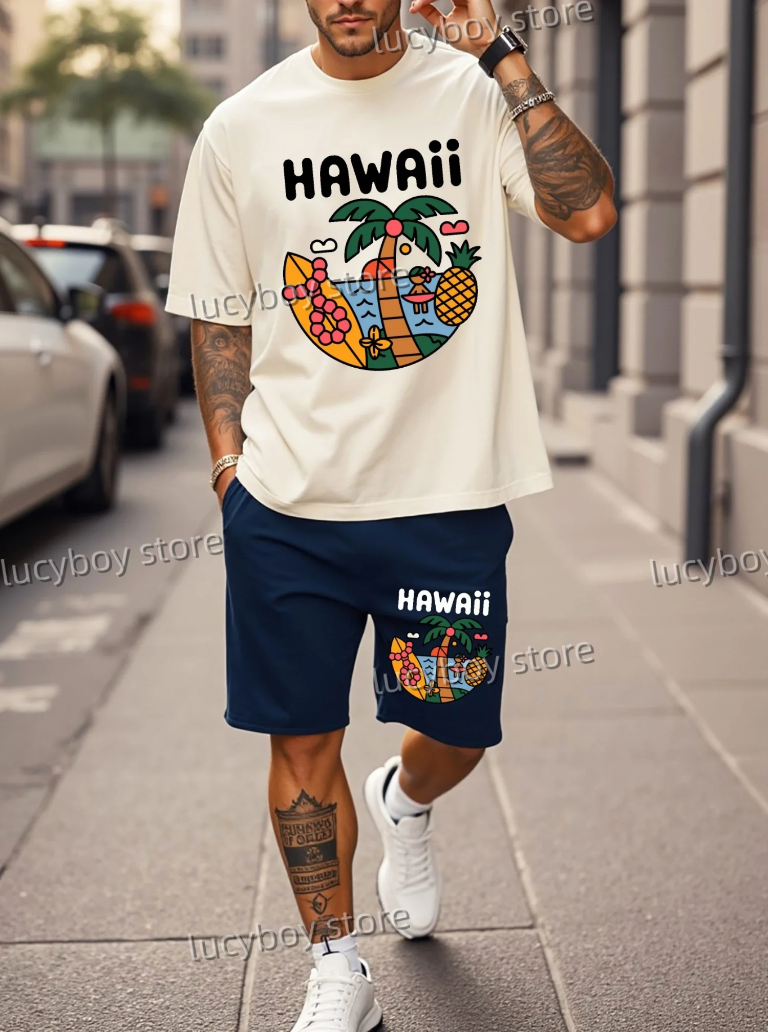 Conjunto de camiseta de manga corta de gran tamaño hawaiano para hombre, ropa de talla grande a la moda, conjunto de chándal para hombre, conjunto de ropa de verano de gran tamaño de 2 piezas