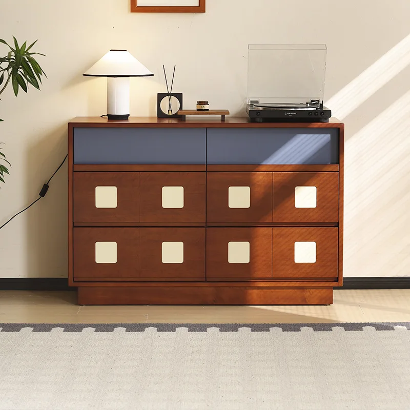 Medieval solid wood bucket cabinet Bauhaus color matching retro dining sidecabinet living room bedroom wall locker storage cabi