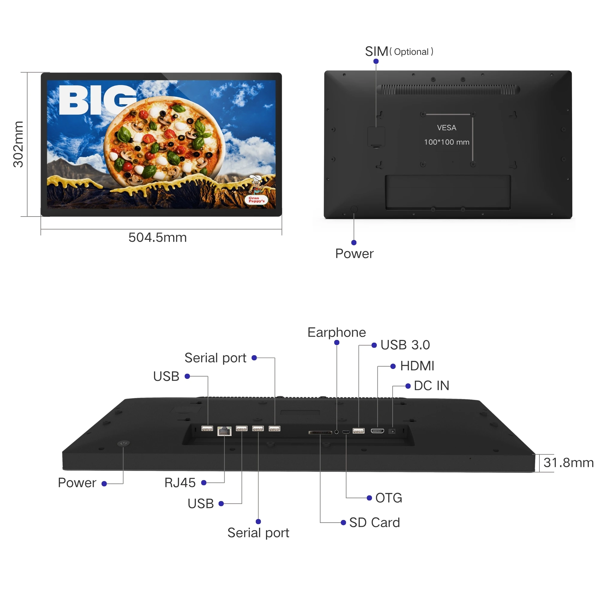 21.5 Inch Wall-mounted Indoor Digital Signage Tablet Android 11 RK3568 2 + 16gb Touch Screen LCD Commercial Bathroom Advertising