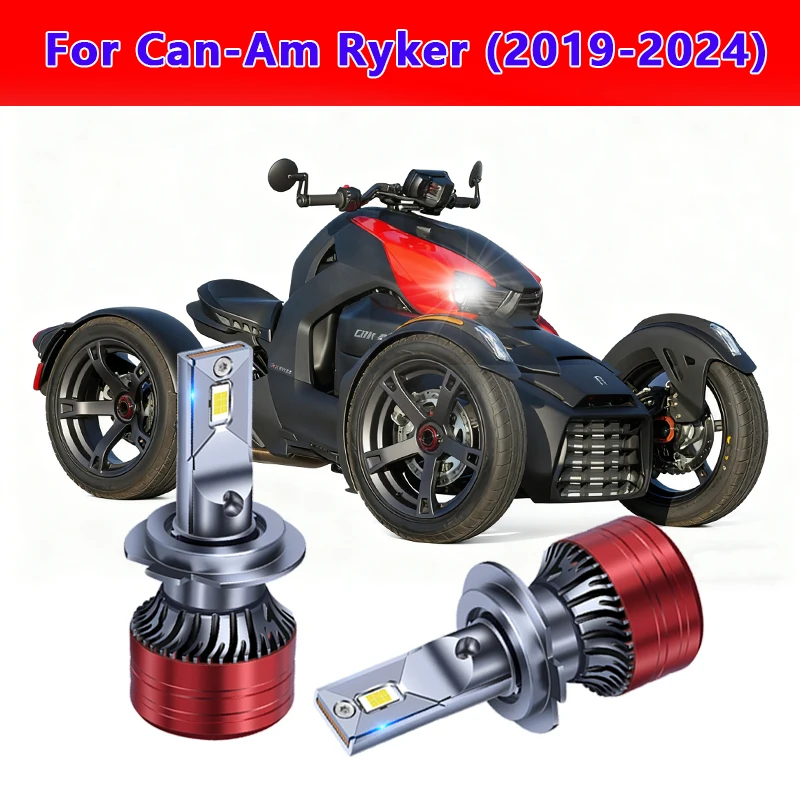 Fit For Can-Am Ryker (2019-2024) LED Lamps H4 Hi/Lo Beam All In One Headlights 30000LM 160W Power Halogen Replacement With Fan
