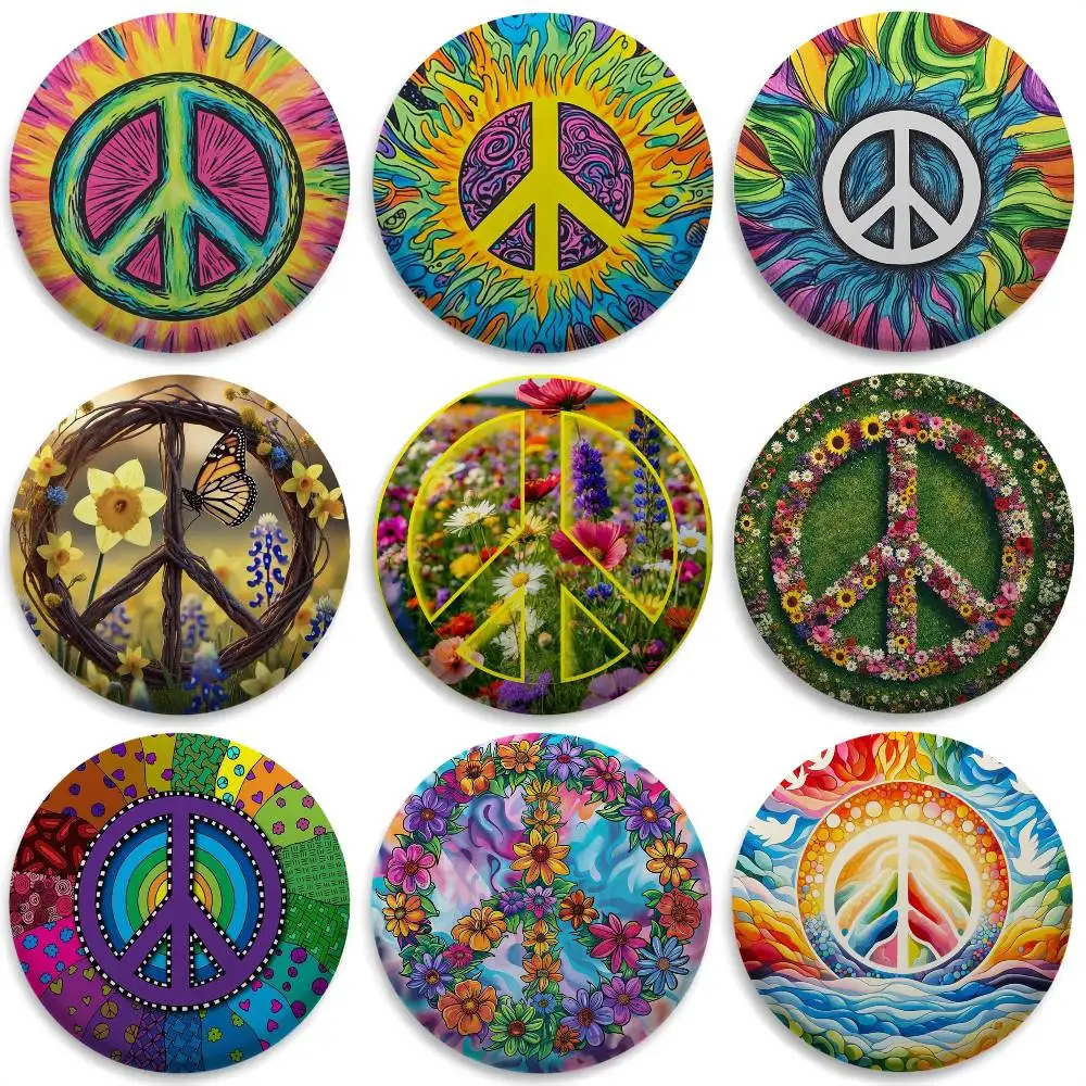 

Peace Sign Flower Sunshine Badges Round Exquisite Badge Brooches Creative Pins For Clothes Hat Backpack Gift Accessories