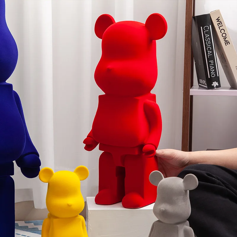 Flocking Bearbrick Statues Resins Bear Money Boxes Decoration Crafts Home Decor Living Room Bookcase Desktop Gift Sculptures