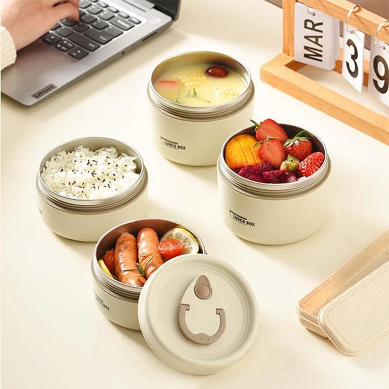 Tragbares, isoliertes Lunchbehälter-Set für Lebensmittel mit Thermo-Lunchbox, 3 separate stapelbare Lunchbehälter für Erwachsene und Kinder – Detail 6