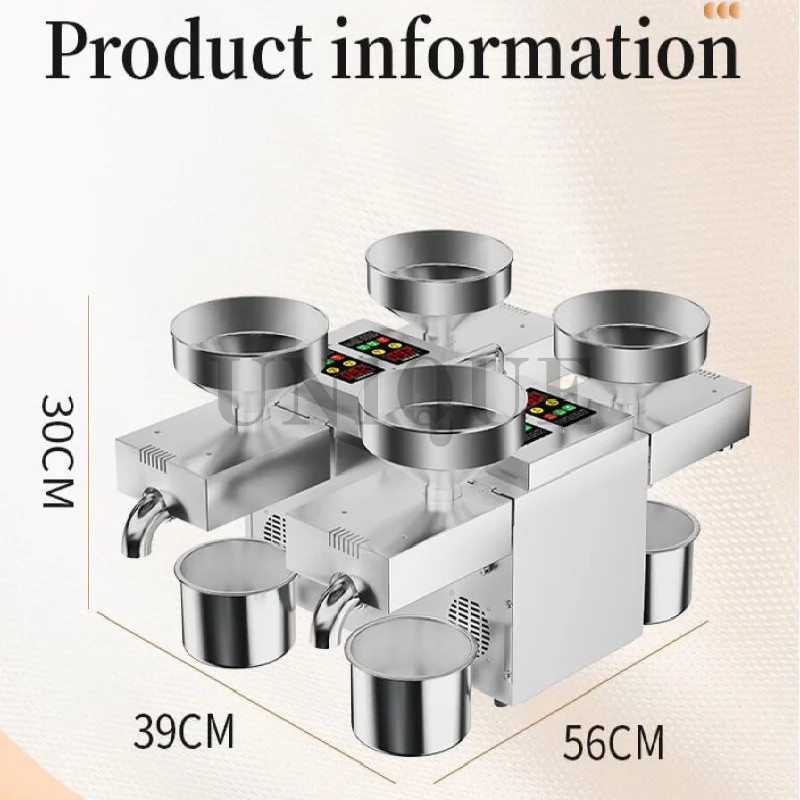 Intelligent Constant Temp 4 Heads Commercial Oil Press Full Stainless Steel Adjustable Heating Walnut Flax Oil Machine