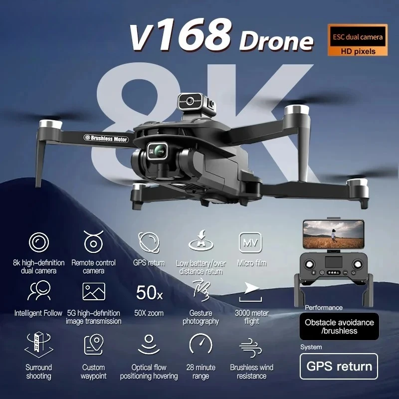 Original V168GPS Drone 5G GPS 8K Camera Obstacle Avoidance Brushless Aerial FPV Professional Dron RC Quadcopter Helicopter