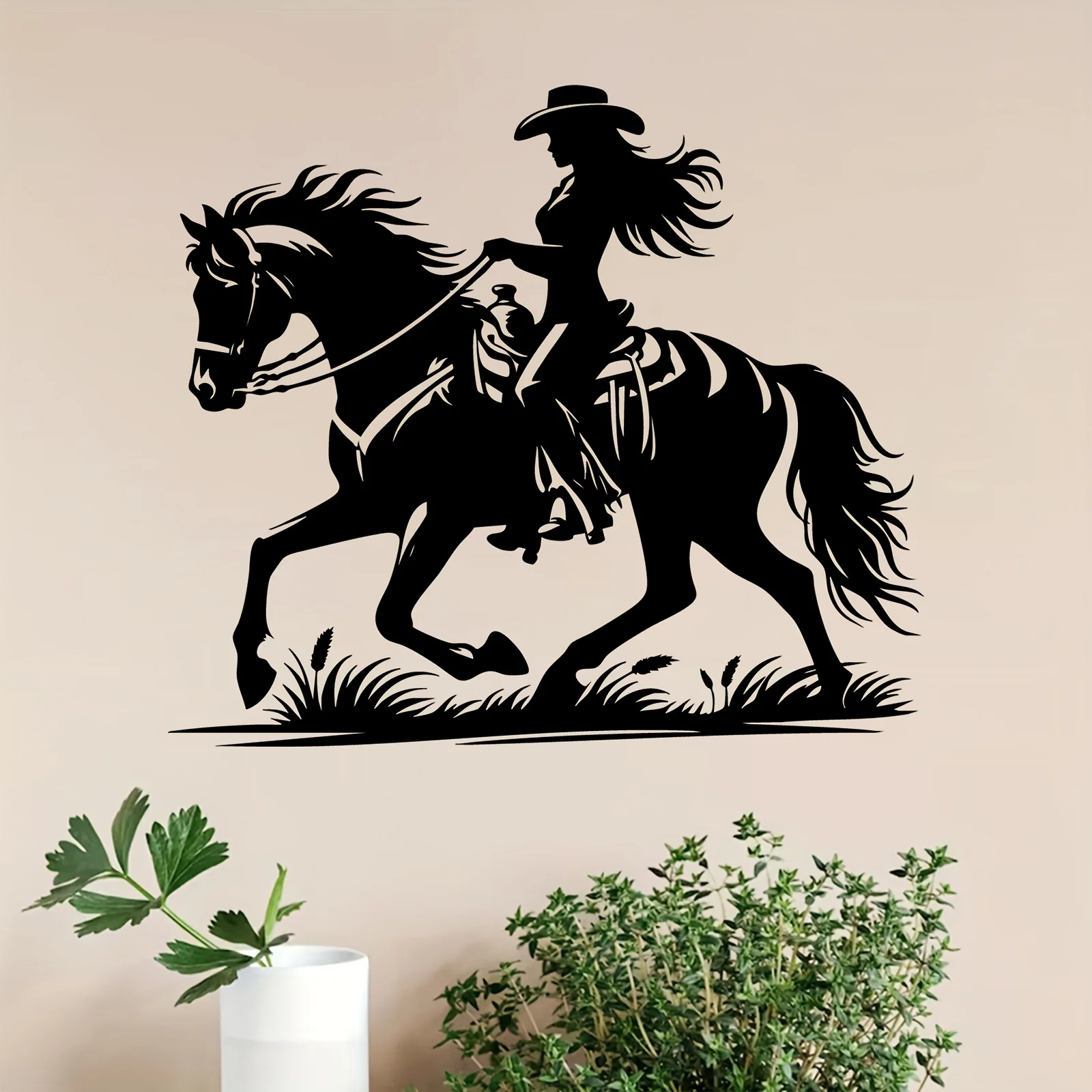 Cowgirl Horse Iron Wall Art Western Ranch Backyard Rodeo Hanging Sign Gift Ornament Home Patio Fence Sculpture Decor