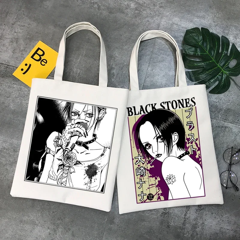 Nana Osaki Anime Unisex Package Canvas Bag Manga Komatsu Nana Handbags Shoulder Bags Casual Black Stones Shopping Handbag