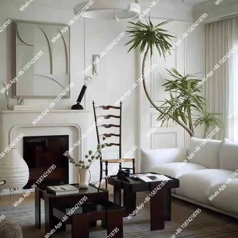 خزانة مزخرفة لمحاكاة المنزل باللون الأبيض الكريمي الفرنسي، خزانة رف مدفأة لغرفة المعيشة الفاخرة الأمريكية الخفيفة #3