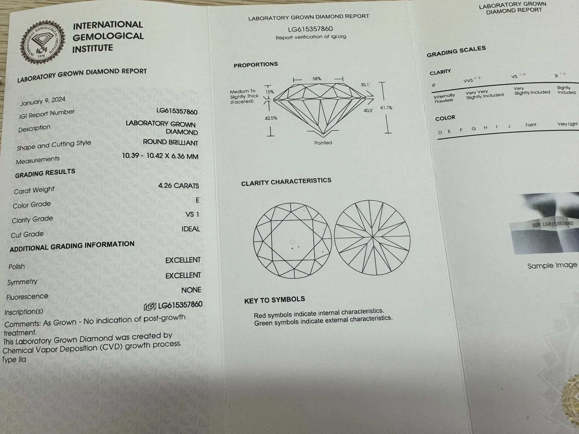 Ruif New Round CVD 4.26ct E VS1 3EX(ID)  N Lab Grown Diamond for Fine Jewelry Making with IGI Certificate