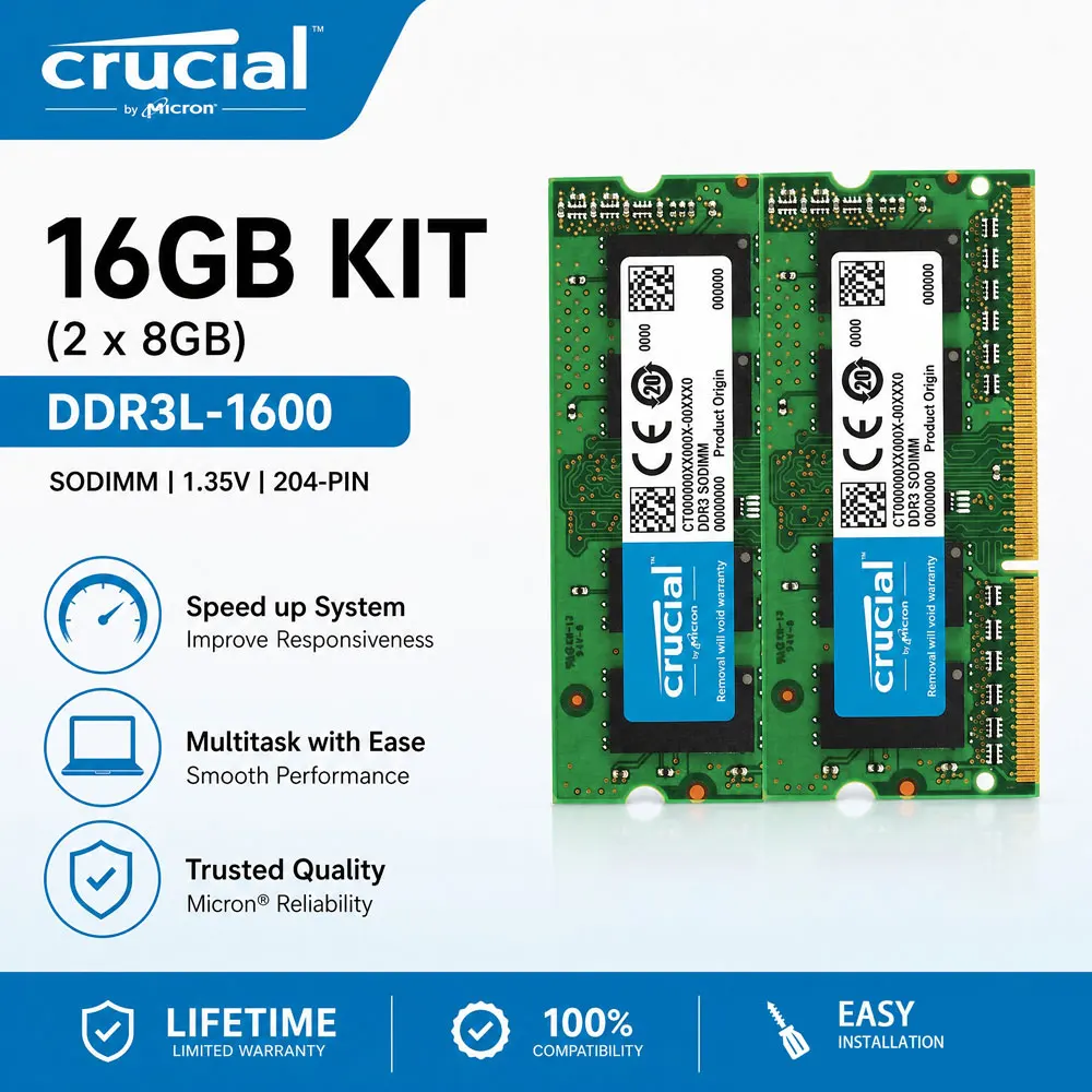 Memória Crucial 2PCS DDR3 DDR3L RAM para Laptop 2GB 4GB 8GB 1600 1066 1333 1866MHz SODIMM 1.35V/1.5V PC3-8500 12800 10600 RAMs NB