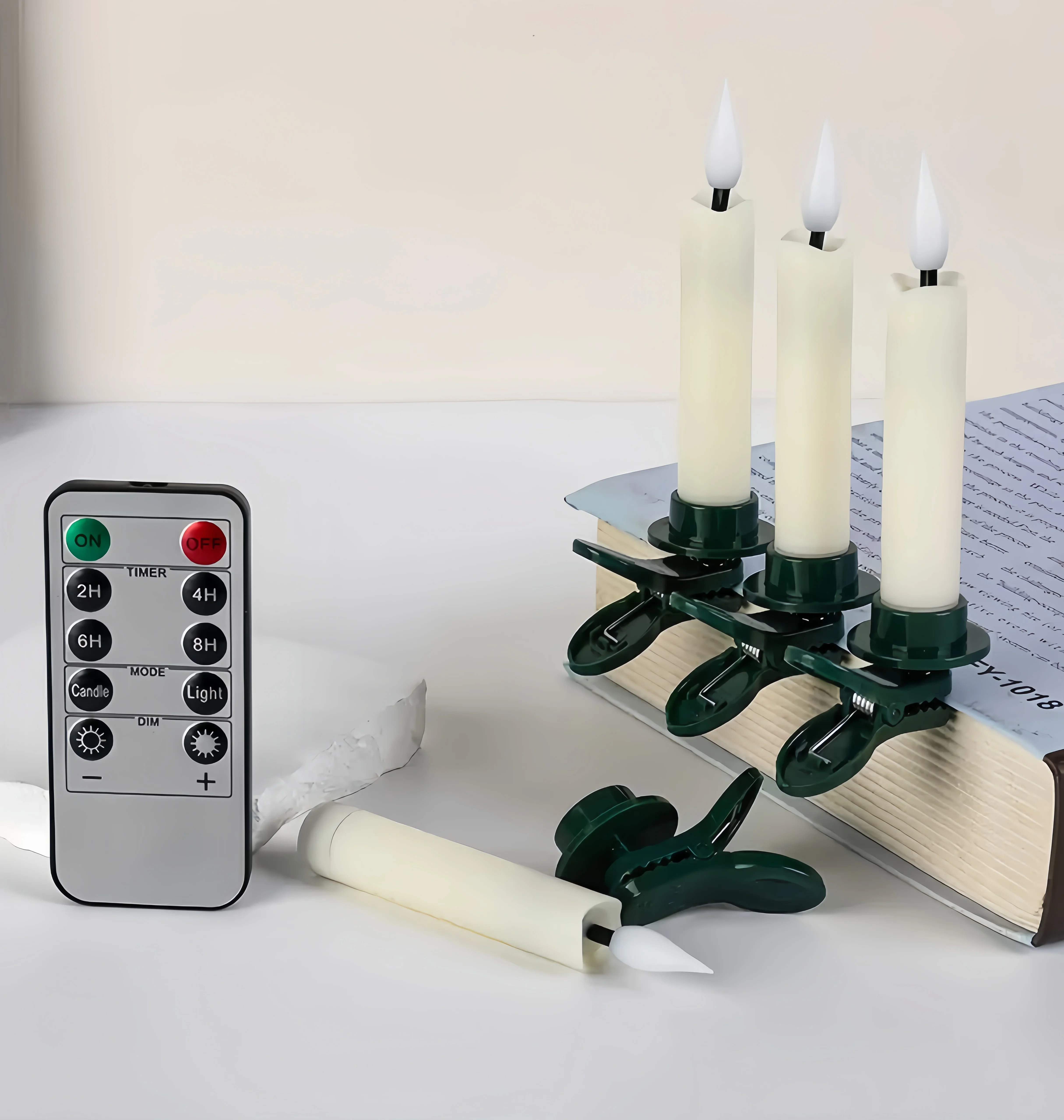 Clip On LED Taper Candlesticks 3D Flickering flame Wavy edge Battery operated stick candle w/remote timer Wedding Home Christmas