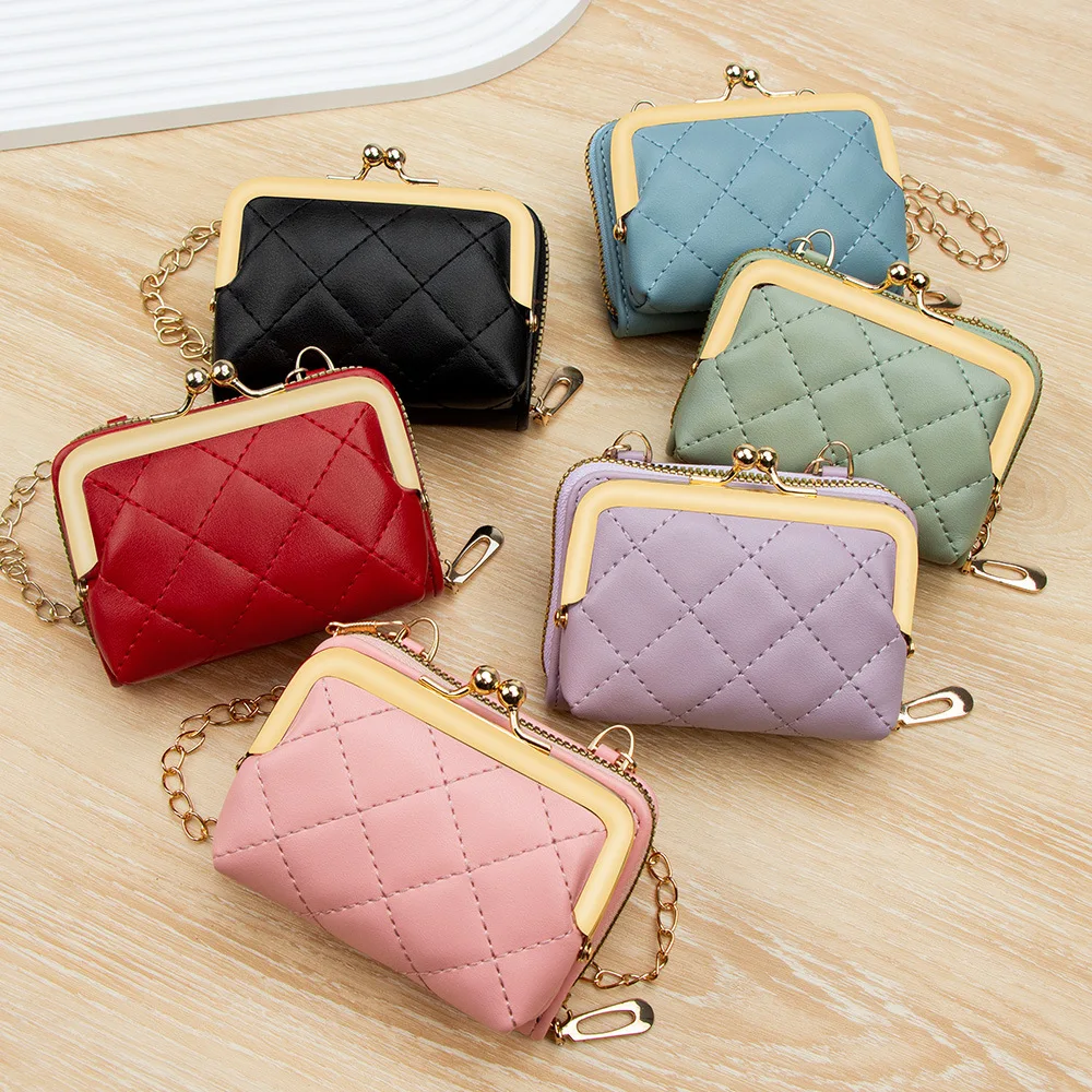 

Detachable Chain Wallet Lightweight Pu Leather Clutch Mini Quilted Crossbody Bag Women'S Kiss-Lock Purse For Travel