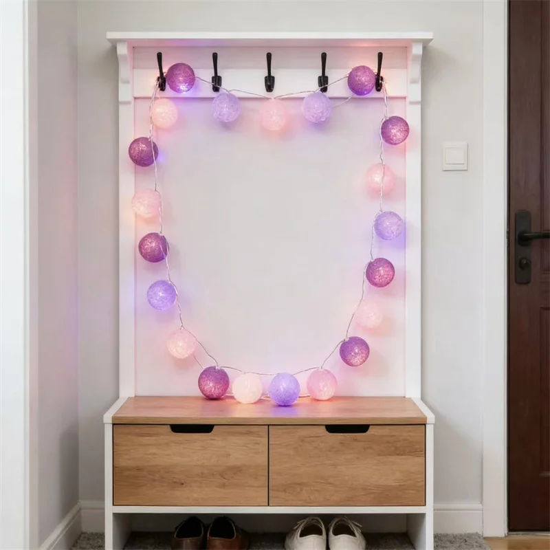 Battery Powered 4cm Cotton Ball Lighting String Wedding Party Birthday Proposal Home Staircase Room Decoration Accessories