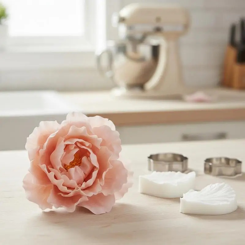 Peony Veiner Silicone Mold 5/7Pcs Fondant Flower Cutter Set for Cake Decorating Soft Flexible Moulds for Sugar Craft Baking