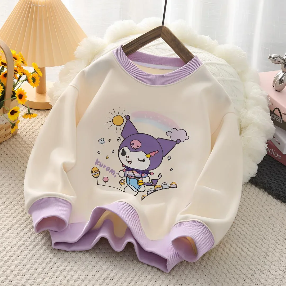 2024 Kawaii Kuromi  Anime Sanrio Children Hooded Clothing Cute Cartoon My Melody Cinnamoroll Baby Base Shirt Gifts for Kids