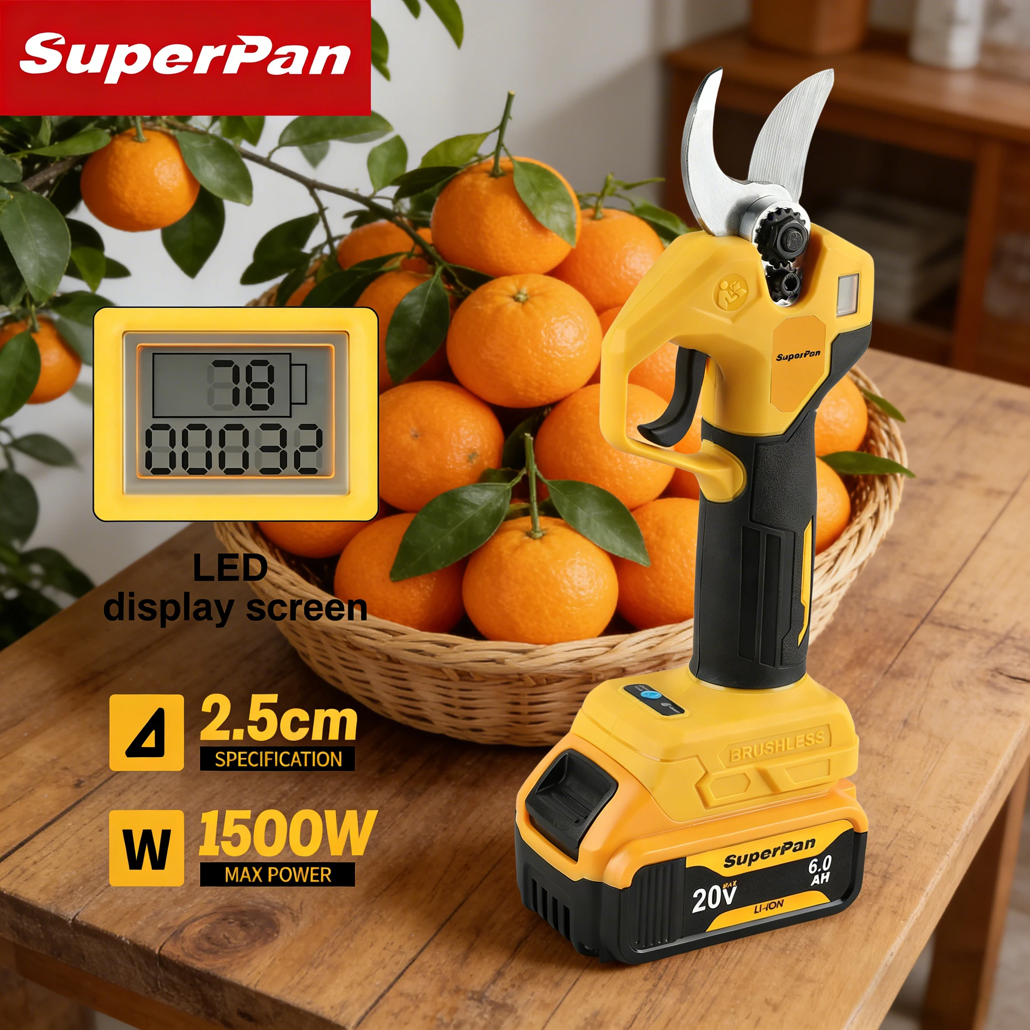 

SuperPan Cordless Pruner garden shears lightweight for home garden pruning branch cutting flower care for dewalt 20V battery pin