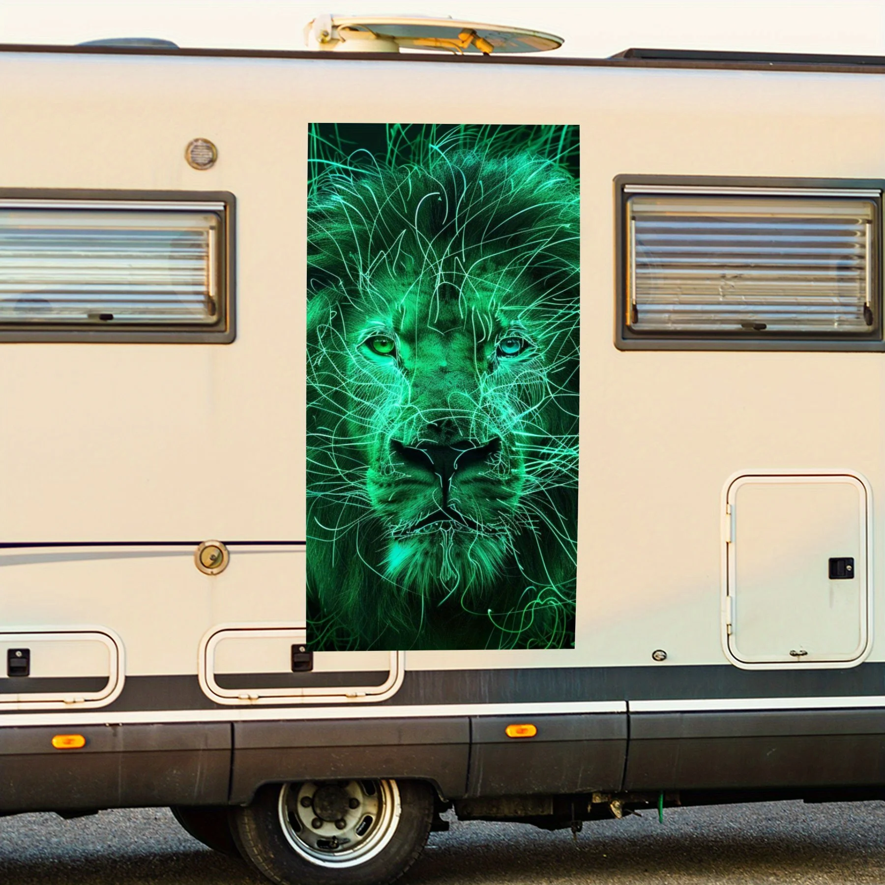 

Неоново-зеленая автомобильная наклейка с лицом льва, виниловая наклейка на сторону моторики дома, водонепроницаемая самоклеящаяся виниловая наклейка на сторону o