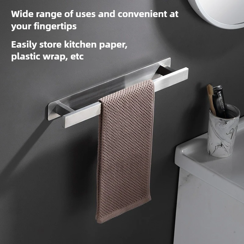 

Adhesive Stand Towel Bar Shelf Black 304 Stainless Steel Wall Mounted Lavatory Kitchen Bathroom Towel Rack Bar Holder Hanger