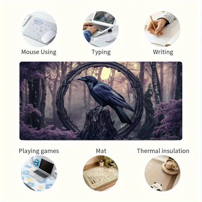 Gothic Crow Forest Extra Large Mouse Pad Non-Slip Rubber Base Dark Aesthetic Desk Mat for Gaming Office Setup