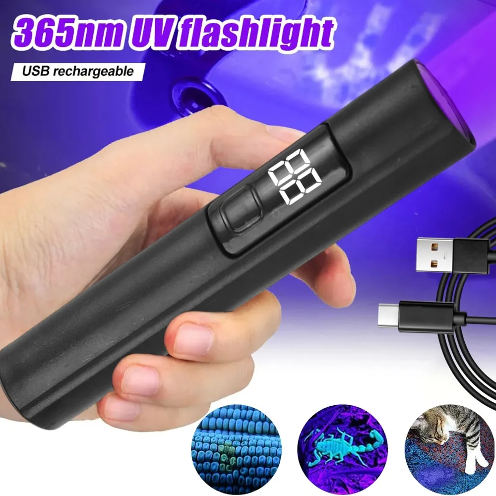 

Портативный УФ-фонарик USB перезаряжаемая флуоресцентная лампа обнаружения 365/395 нм интеллектуальный цифровой дисплей ультрафиолетовые фонарики