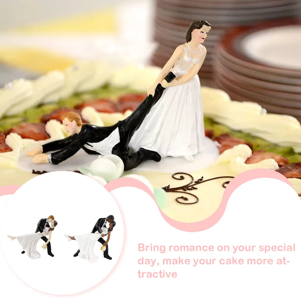 Romantic Bride Groom Couple Figurine Tango Dancing Kiss Dip Hug Wedding Cake Topper