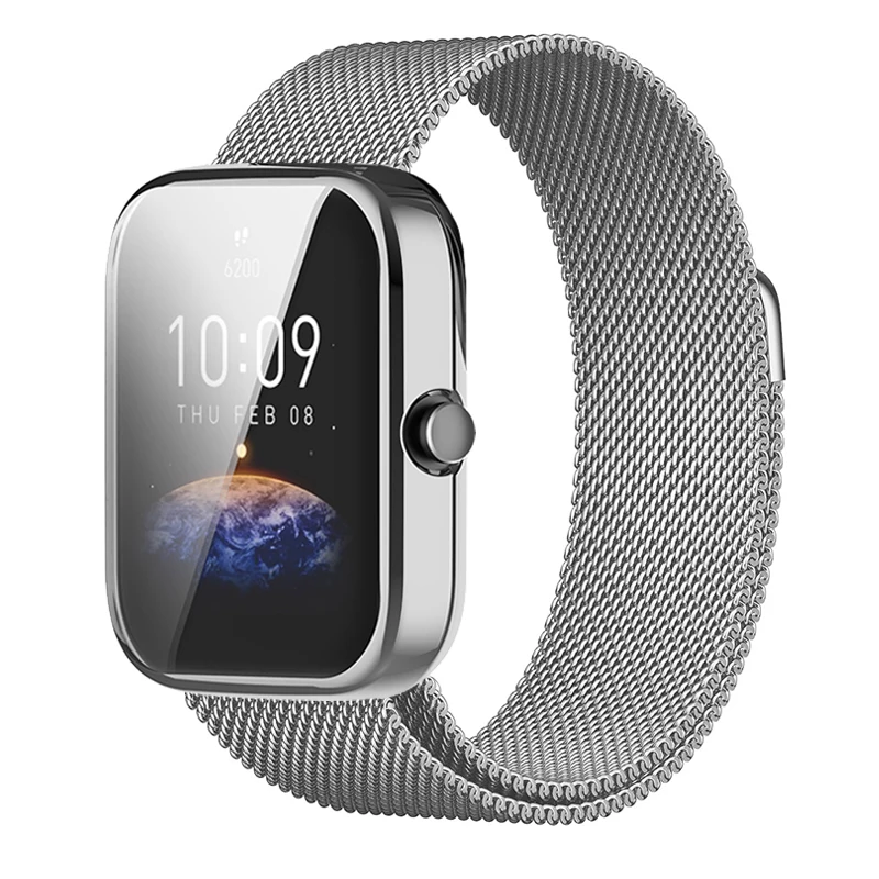 Correa de Metal para reloj inteligente, funda protectora de cobertura completa para Amazfit Bip 3 Pro, pulseras magnéticas