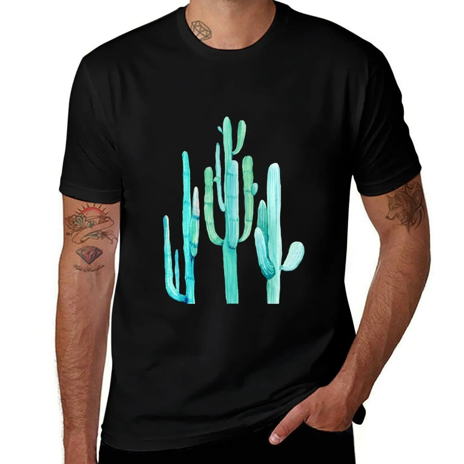 Pretty Cactus Turquoise Desert Cacti Wall Art Three Amigos T-Shirt Holiday Outdoor T-Shirt
