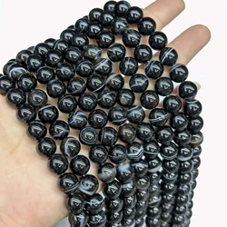 Natural Black Stone Beads Striped Agates Round Loose Spacer Onyx Beads for Jewelry Making DIY Bracelets Necklace 4/6/8/10/12mm