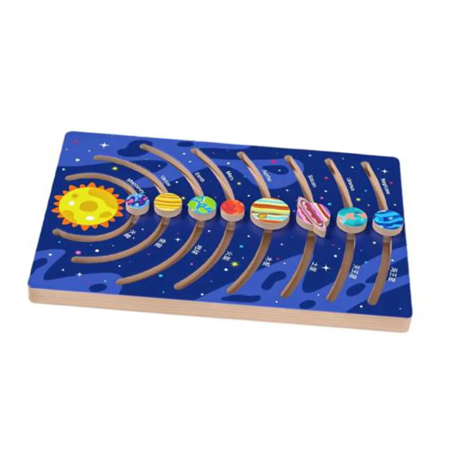 Solar System Board Space Jigsaw Planets Education Toy Cognitive Game Wooden 3D Montessori Toy Solar System Puzzle for Kids