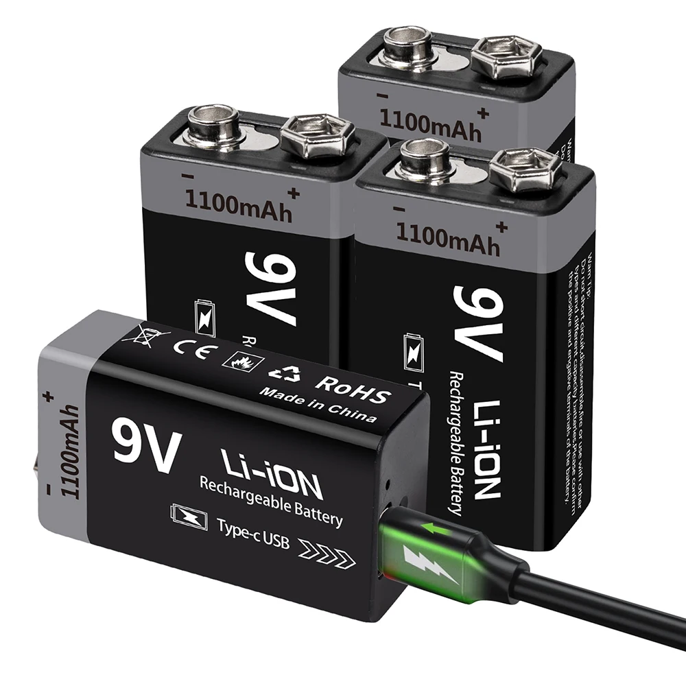 Akumulator USB 9V Kuugro 1100mAh, ładowany przez Type-C, akumulator litowo-jonowy 6F22 9V do helikopterów RC, multimetrów i zabawek. — zdjęcie 2