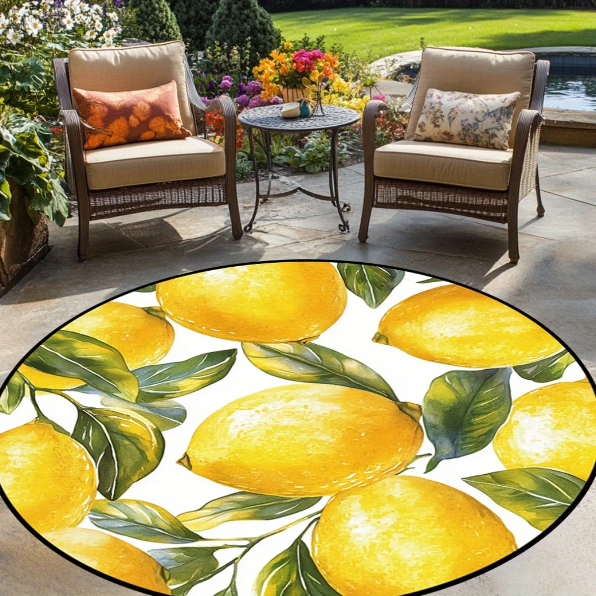 Lemon Design Round Area Rug, Soft Floor Mat for Living Room Bedroom and Dining Room, Valentine and Easter Spring Decor