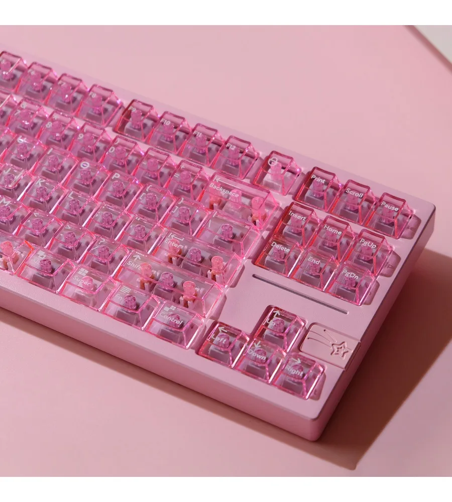 Pink transparent keycaps PC material pad print 114 keys factory high compatibility for wireless mechanical keyboards such as ATK