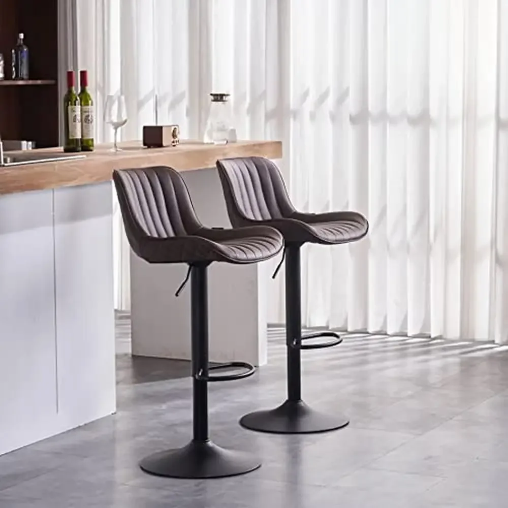 Modern Swivel Counter Height Barstools Set of 2 Adjustable Kitchen Island Chairs Faux Leather Backrest Sturdy Metal Frame 360˚